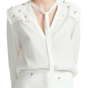 Maje White Button Down Shirt with Palm Tree Embellishments